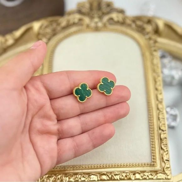 Lucky Alhambra Clover Gold Plated Sterling Silver Earrings with Logo - Picture 6 of 11